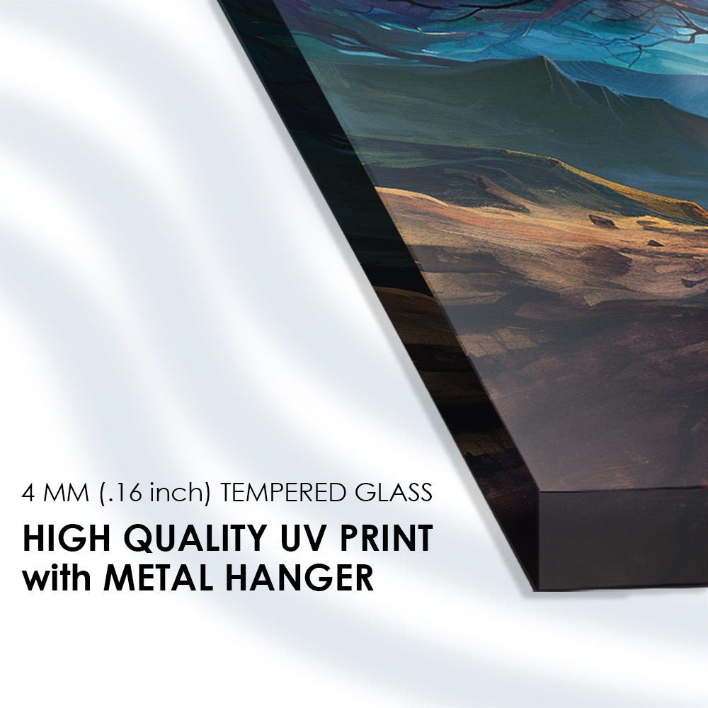 A colorful oil painting of a tree with the sun shining nature art