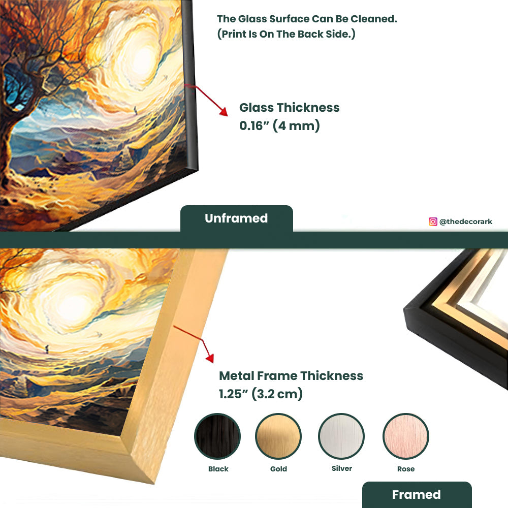 A colorful oil painting of a tree with the sun shining nature art