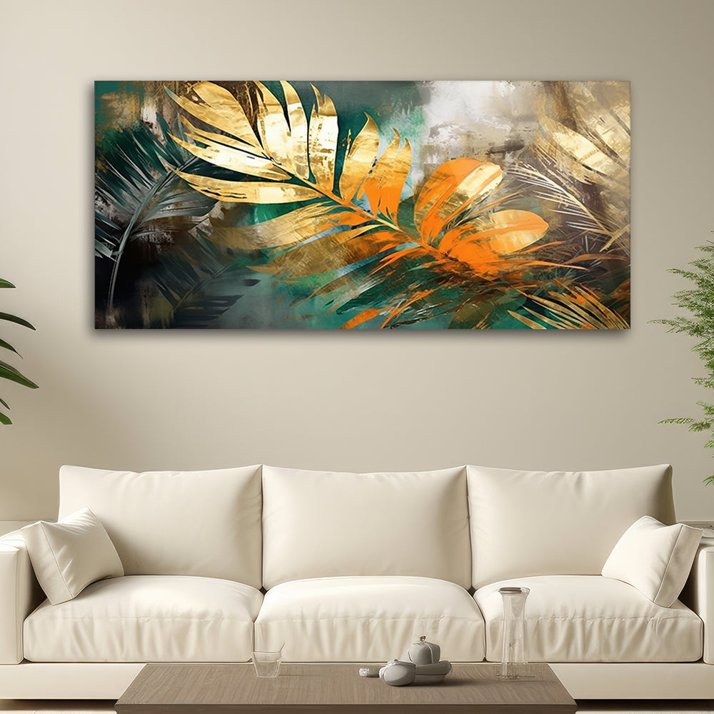 Abstract oil paintings gold element feathers textures art