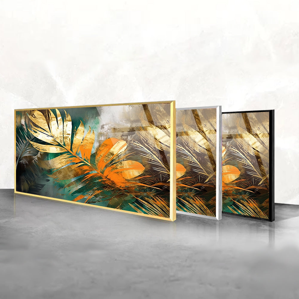 Abstract oil paintings gold element feathers textures art