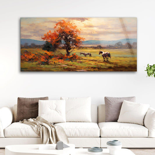 Grazing Harmony: Tempered Glass Horse Portrait