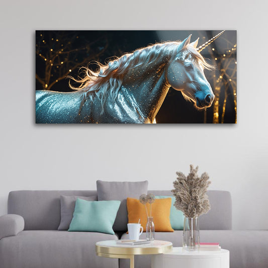 Starlit Unicorn: Tempered Glass Fantasy Artwork