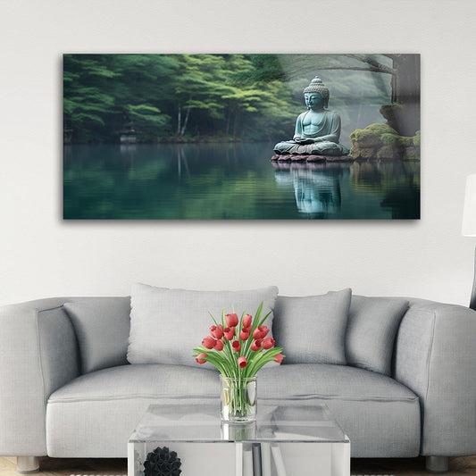 Natural Buddha Serenity: Tempered Glass Buddha Art