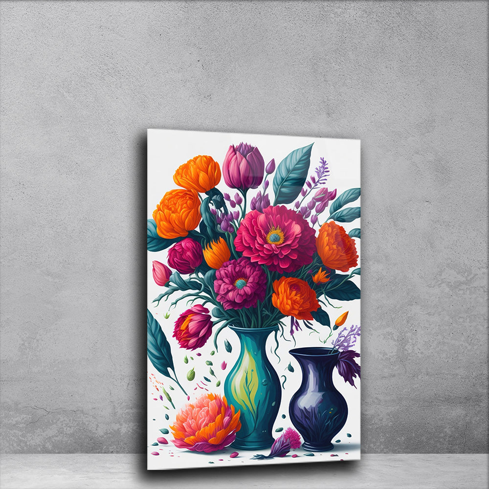 Watercolor Blossom: Colorful Watercolor Bouquet on Glass Wall Art
