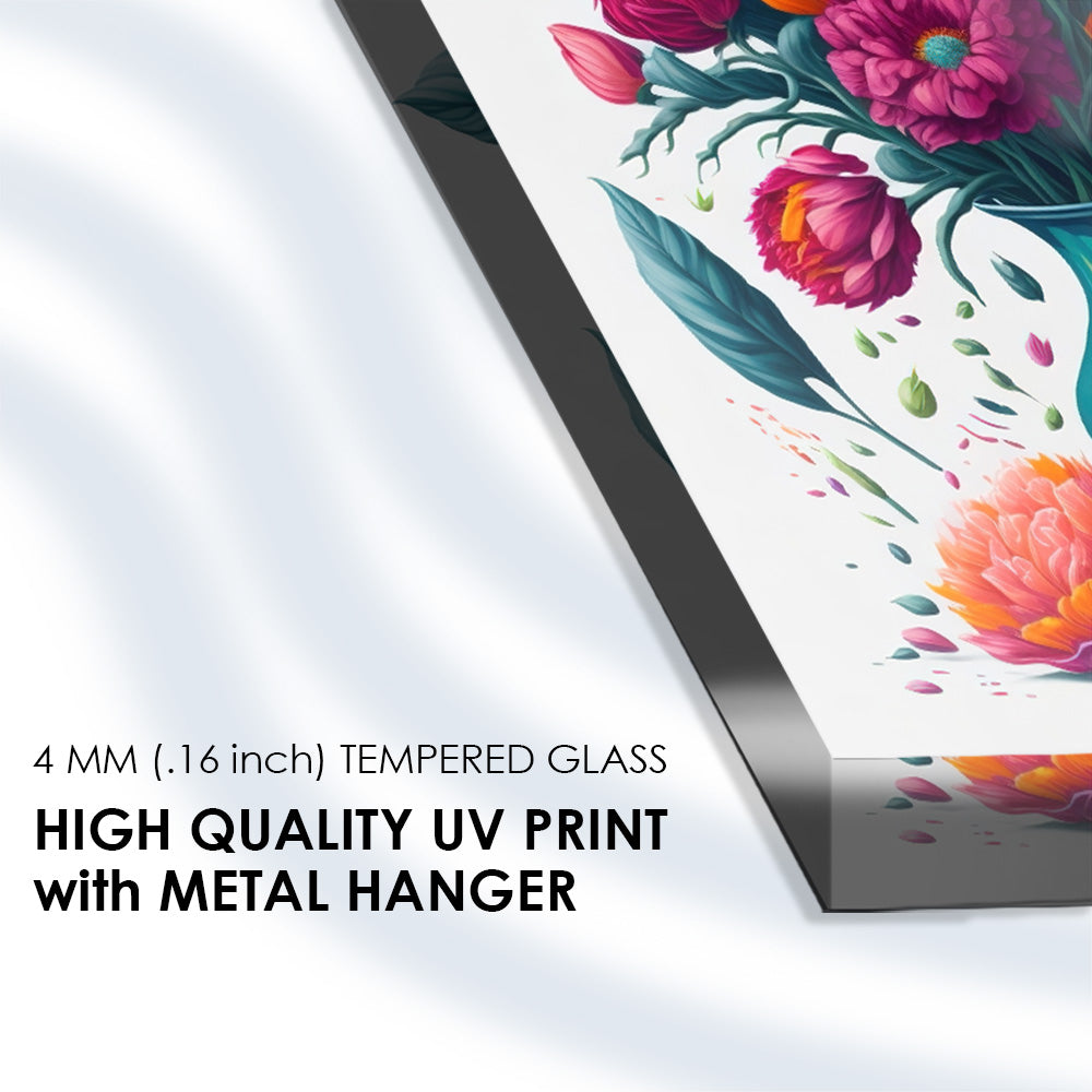 Watercolor Blossom: Colorful Watercolor Bouquet on Glass Wall Art