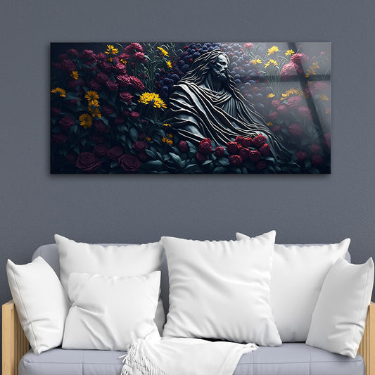 Flowerbed Dream: Tempered Glass Jesus Portrait