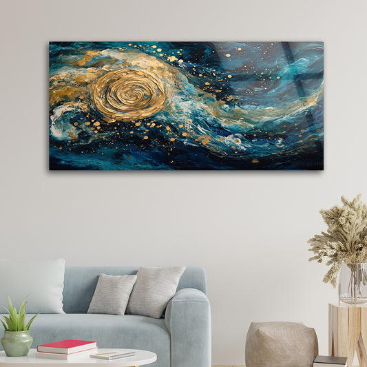 Spiraling Gold: Tempered Glass Modern Spiral Design Art