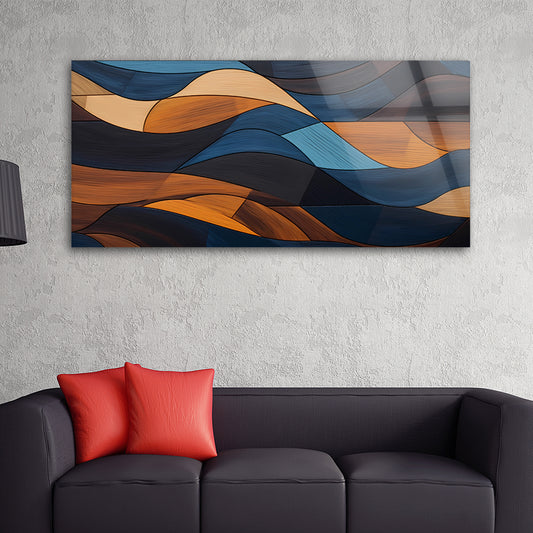 Colorful Wood Marquetry: Tempered Glass Abstract Art
