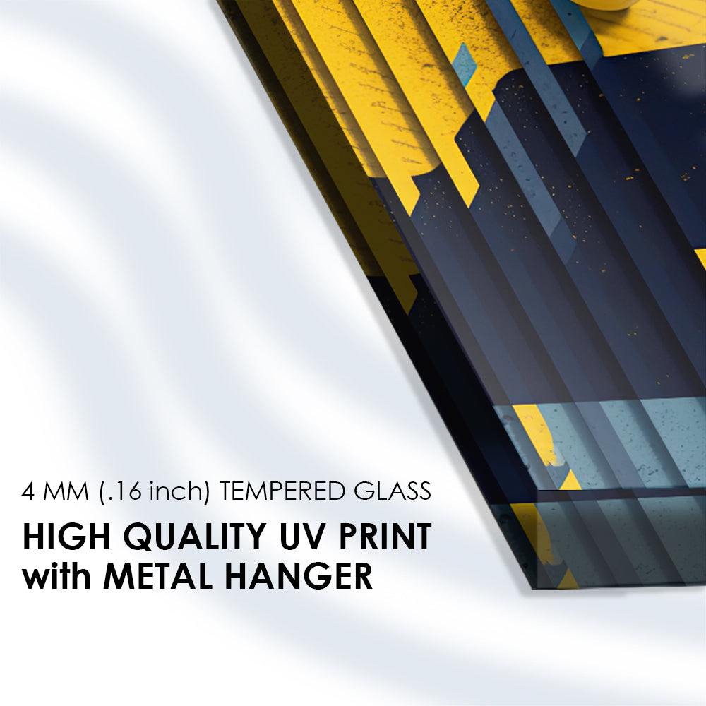 Yellowblue Fusion: Tempered Glass Abstract Art