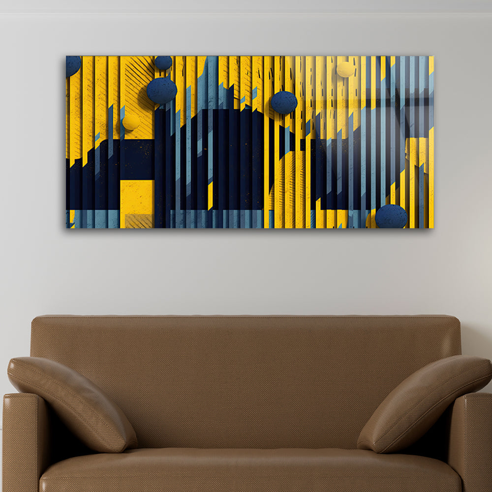 Yellowblue Fusion: Tempered Glass Abstract Art