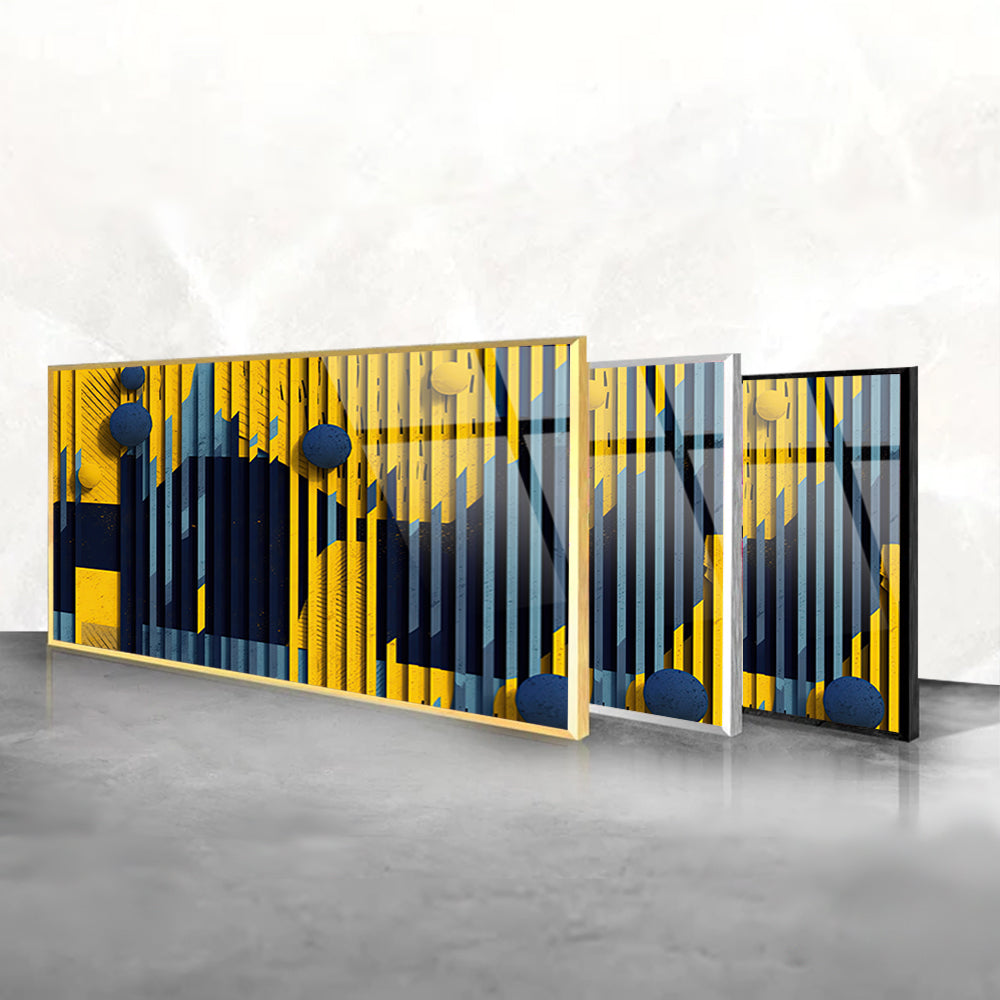 Yellowblue Fusion: Tempered Glass Abstract Art