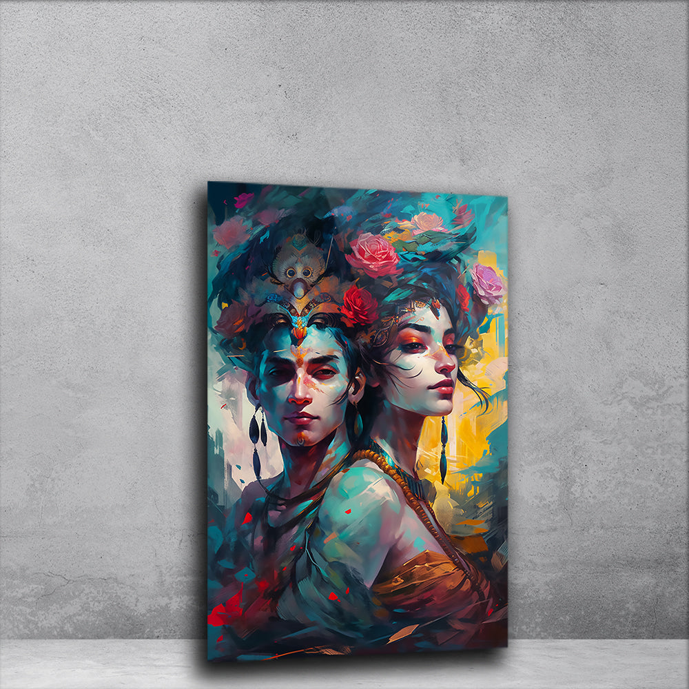 Divine Love: Radha and Krishna Portrait Painting on Glass