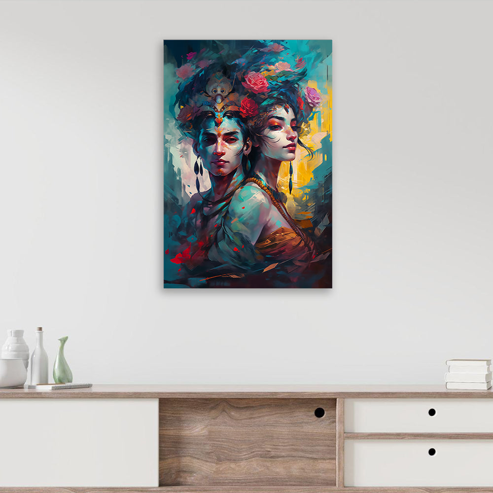 Divine Love: Radha and Krishna Portrait Painting on Glass