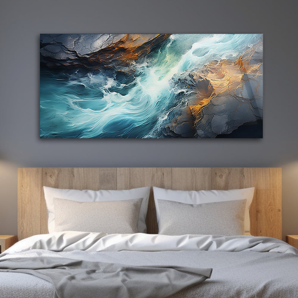 Waterfall Wonderland: Tempered Glass Abstract Art