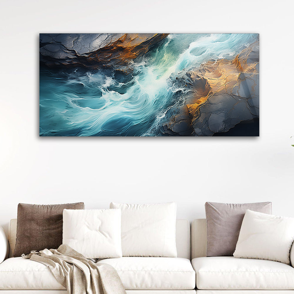 Waterfall Wonderland: Tempered Glass Abstract Art