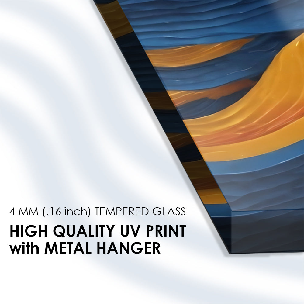 Colorful Gradient Waves: Tempered Glass Abstract Art