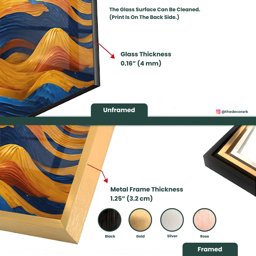 Colorful Gradient Waves: Tempered Glass Abstract Art
