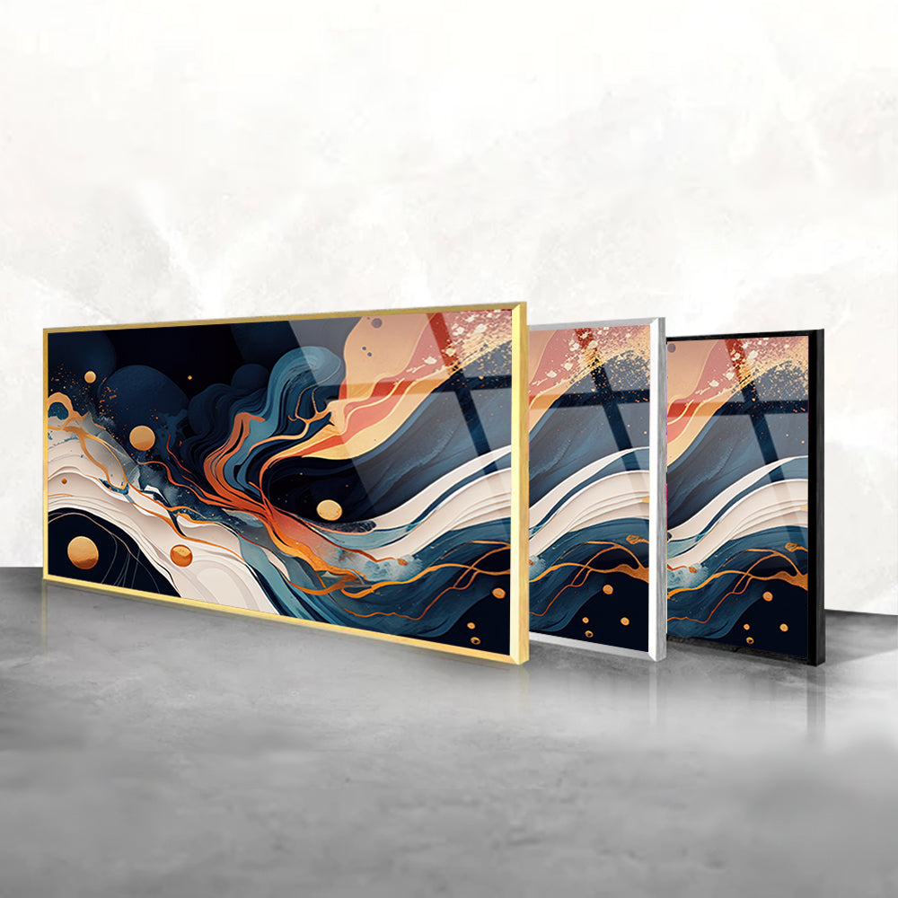 Painted Wavy Stains: Tempered Glass Abstract Art