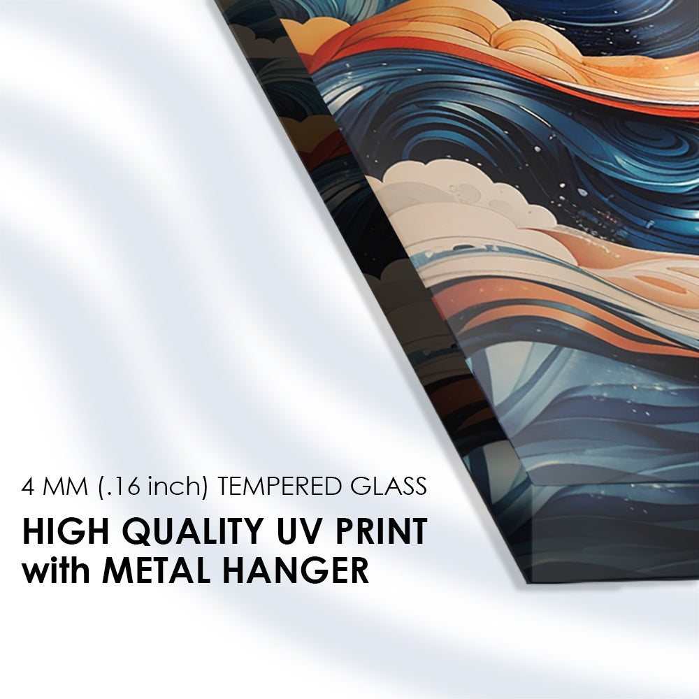 Night Sky Sea Waves: Tempered Glass Abstract Art
