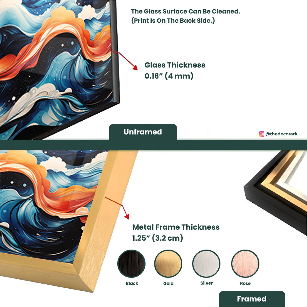 Night Sky Sea Waves: Tempered Glass Abstract Art