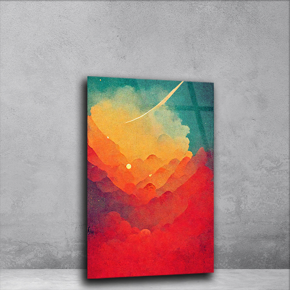 Retro Sky Reverie: Watercolor Sky Retro Art on Glass Wall Decor