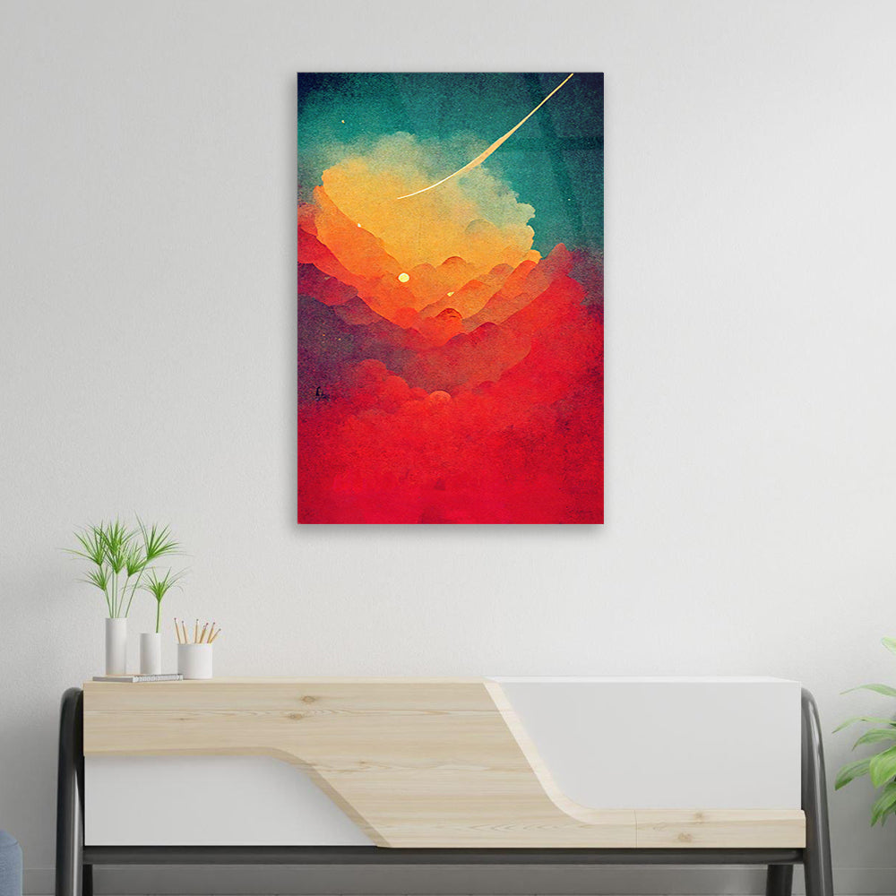 Retro Sky Reverie: Watercolor Sky Retro Art on Glass Wall Decor