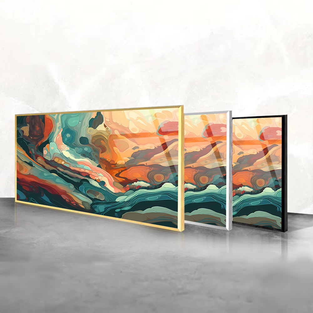 Colorful Agate Stone Close-Up: Tempered Glass Abstract Art