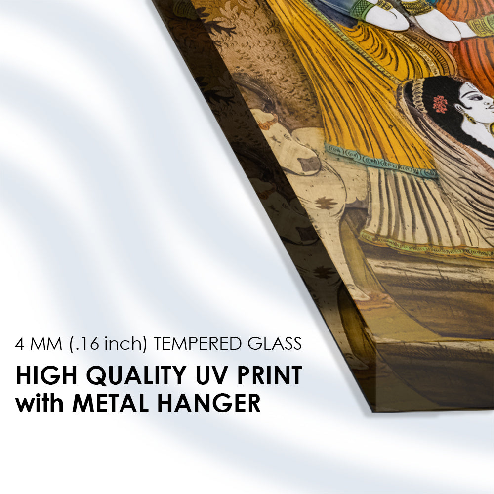 Lord Krishna and Radha with Gopis: Tempered Glass Artistic Painting