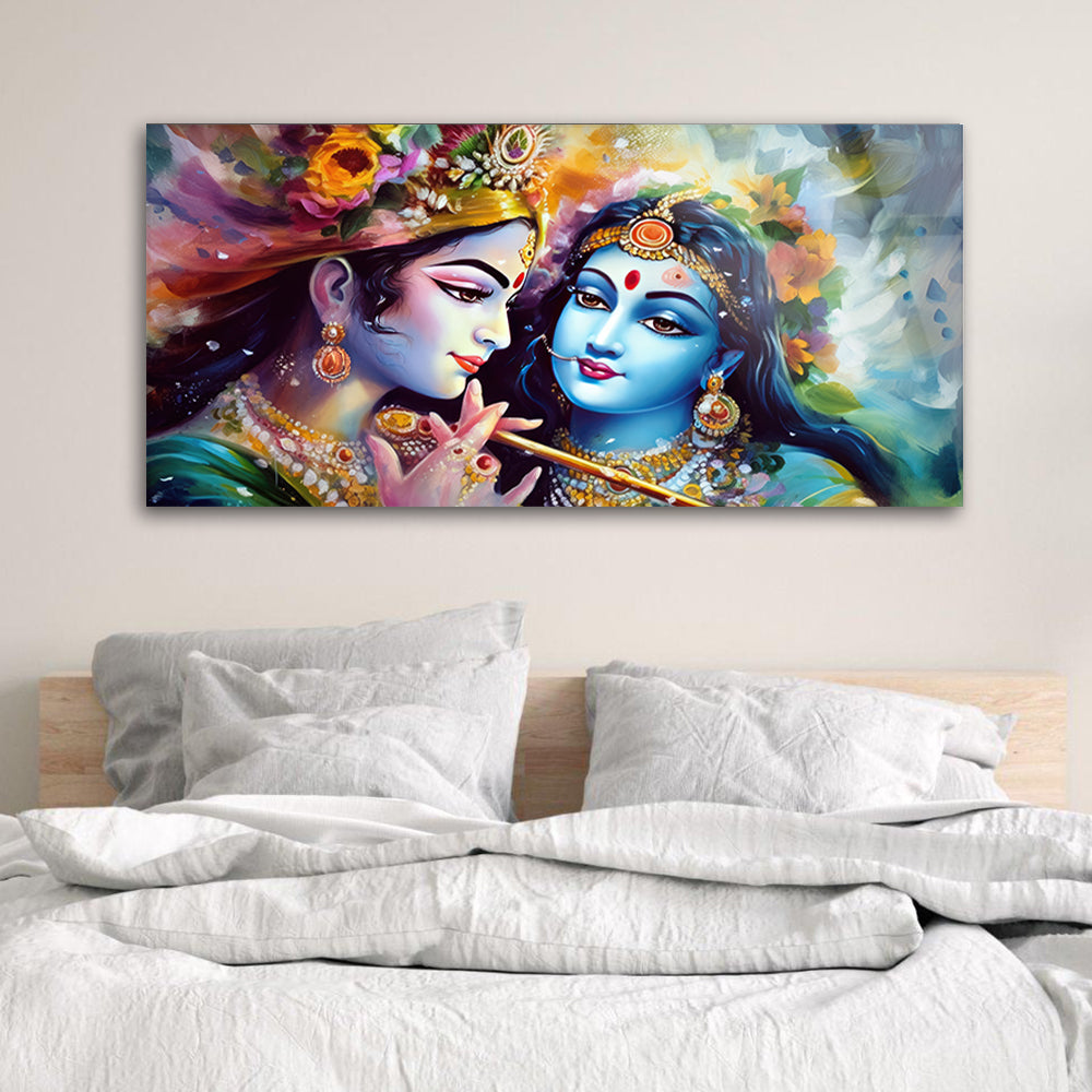Radha Krishna Watercolor: Tempered Glass Artistic Painting