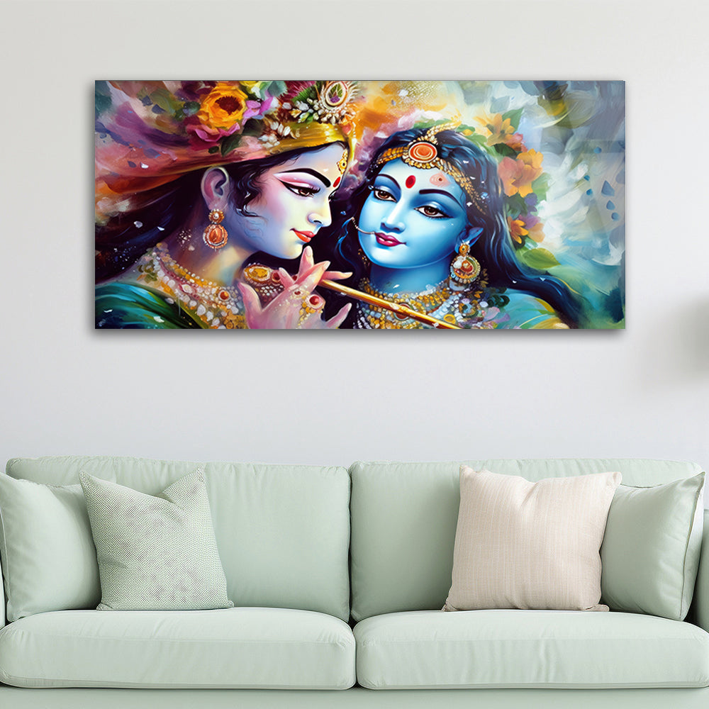 Radha Krishna Watercolor: Tempered Glass Artistic Painting