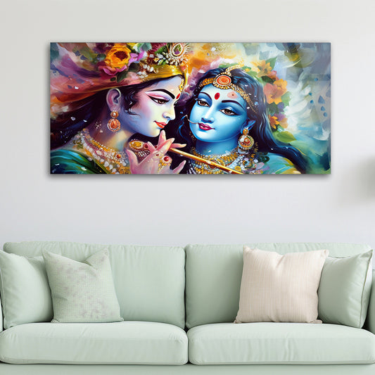 Radha Krishna Watercolor: Tempered Glass Artistic Painting
