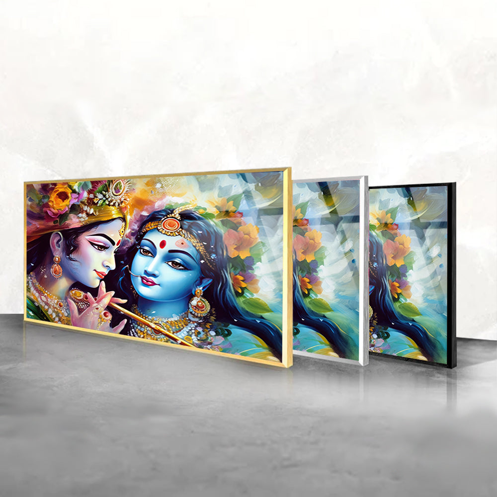 Radha Krishna Watercolor: Tempered Glass Artistic Painting