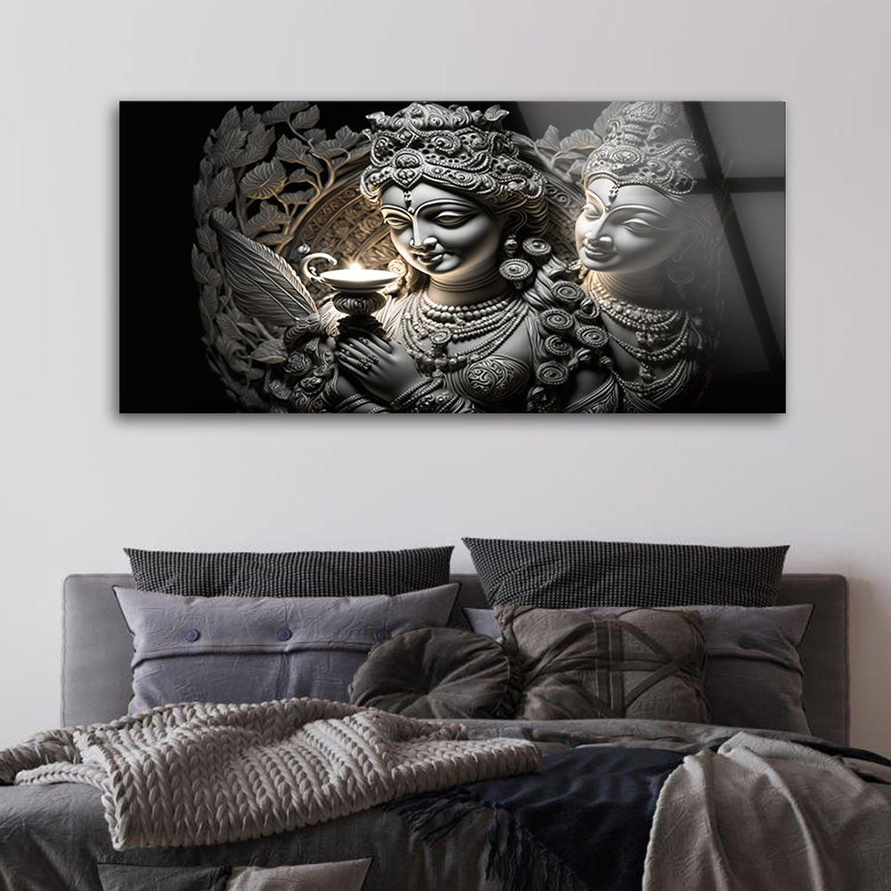 Sculpture of Lord Radha and Krishna: Tempered Glass Art