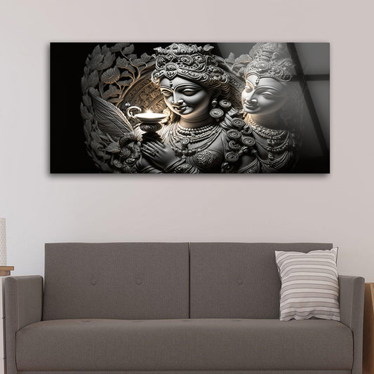 Sculpture of Lord Radha and Krishna: Tempered Glass Art