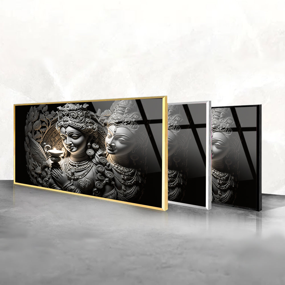 Sculpture of Lord Radha and Krishna: Tempered Glass Art