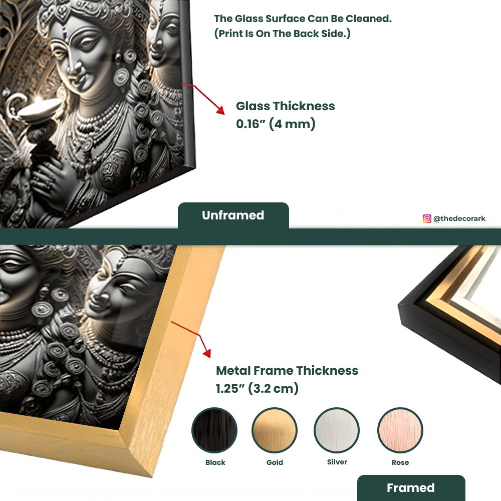 Sculpture of Lord Radha and Krishna: Tempered Glass Art