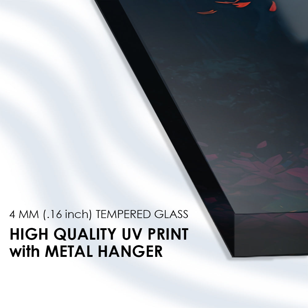 Buddha with Flowers Portrait: Tempered Glass Artistic Painting