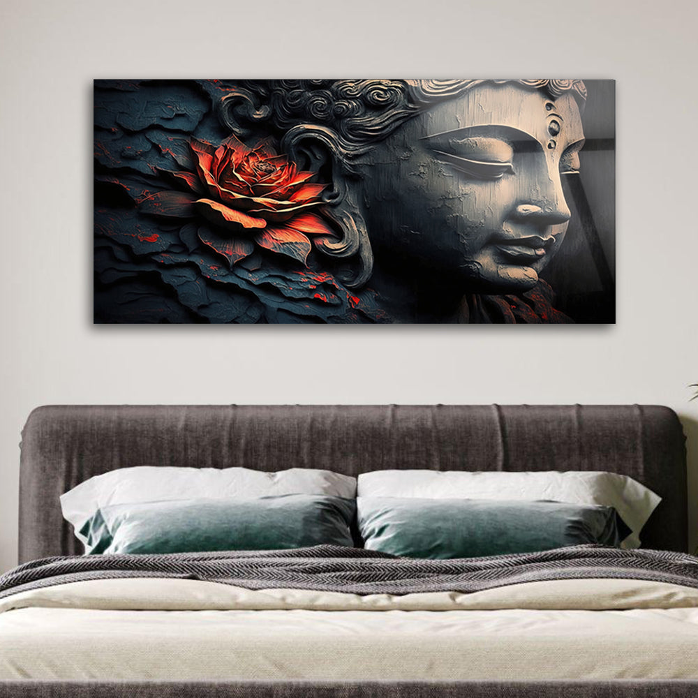 Beautiful Buddha with Flowers: Tempered Glass Artistic Painting
