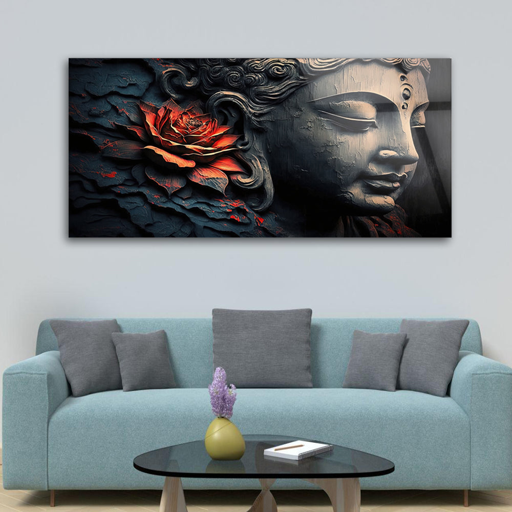 Beautiful Buddha with Flowers: Tempered Glass Artistic Painting