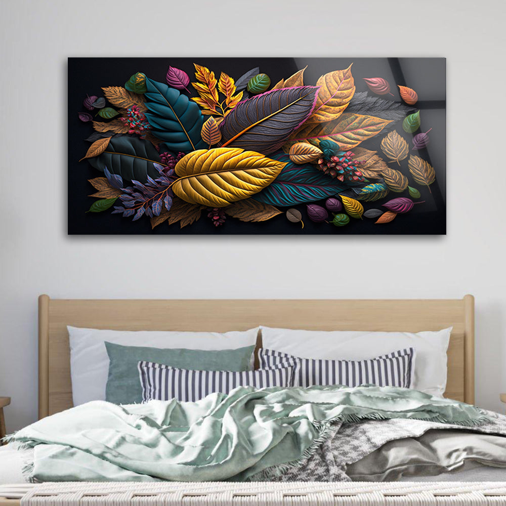 Multicolored Leaves: Tempered Glass Abstract Art