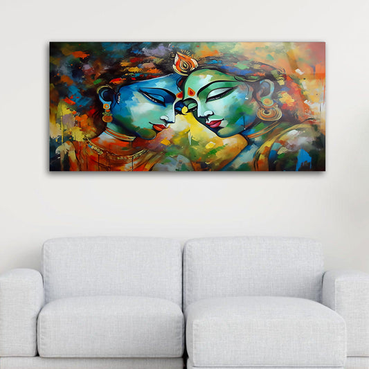 Radha Krishna Abstract Painting: Tempered Glass Artistic Painting