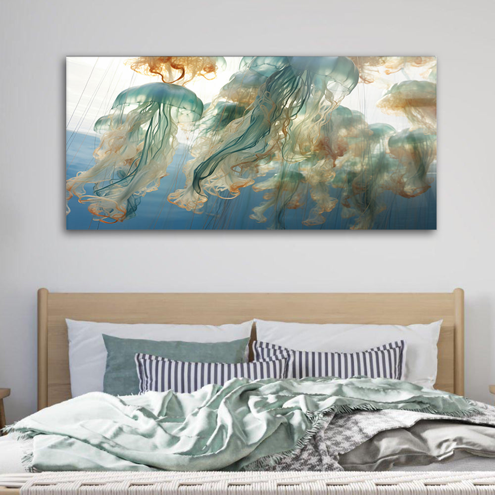 Ocean Jellyfish Swarm: Tempered Glass Art
