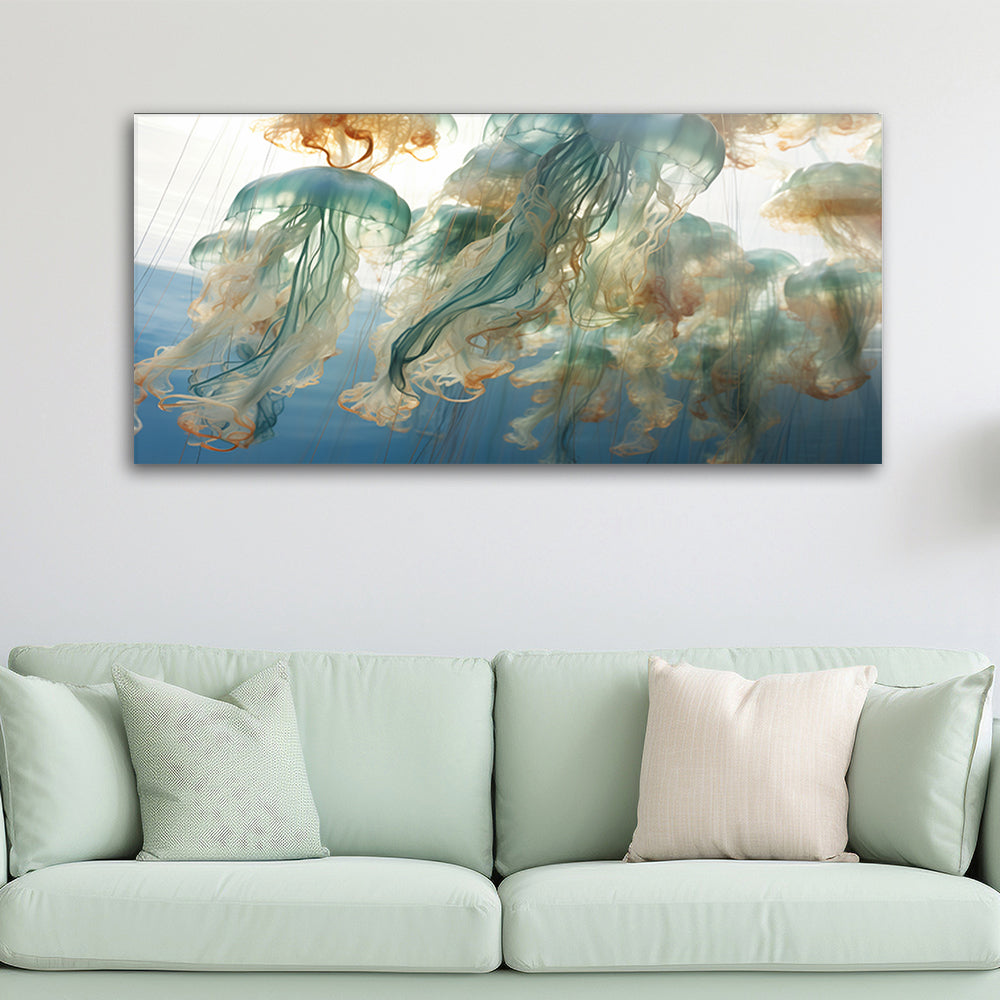 Ocean Jellyfish Swarm: Tempered Glass Art