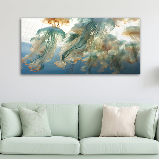 Ocean Jellyfish Swarm: Tempered Glass Art