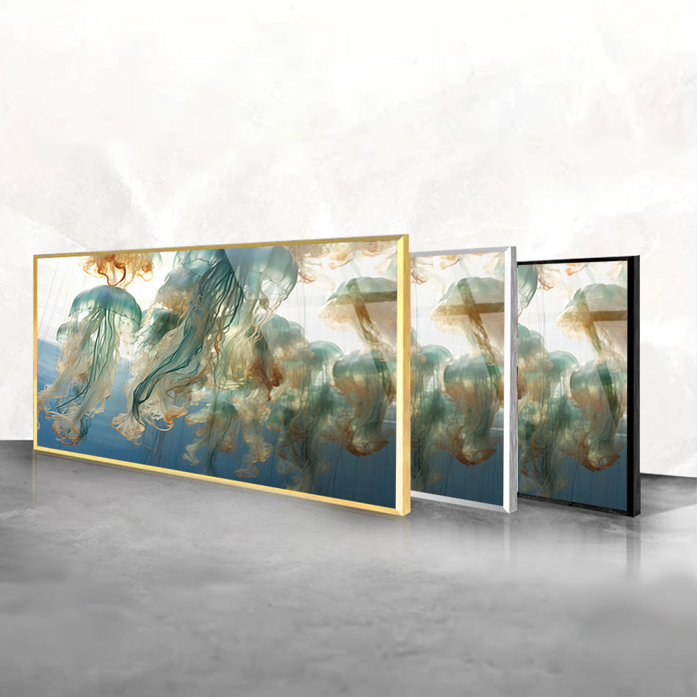 Ocean Jellyfish Swarm: Tempered Glass Art