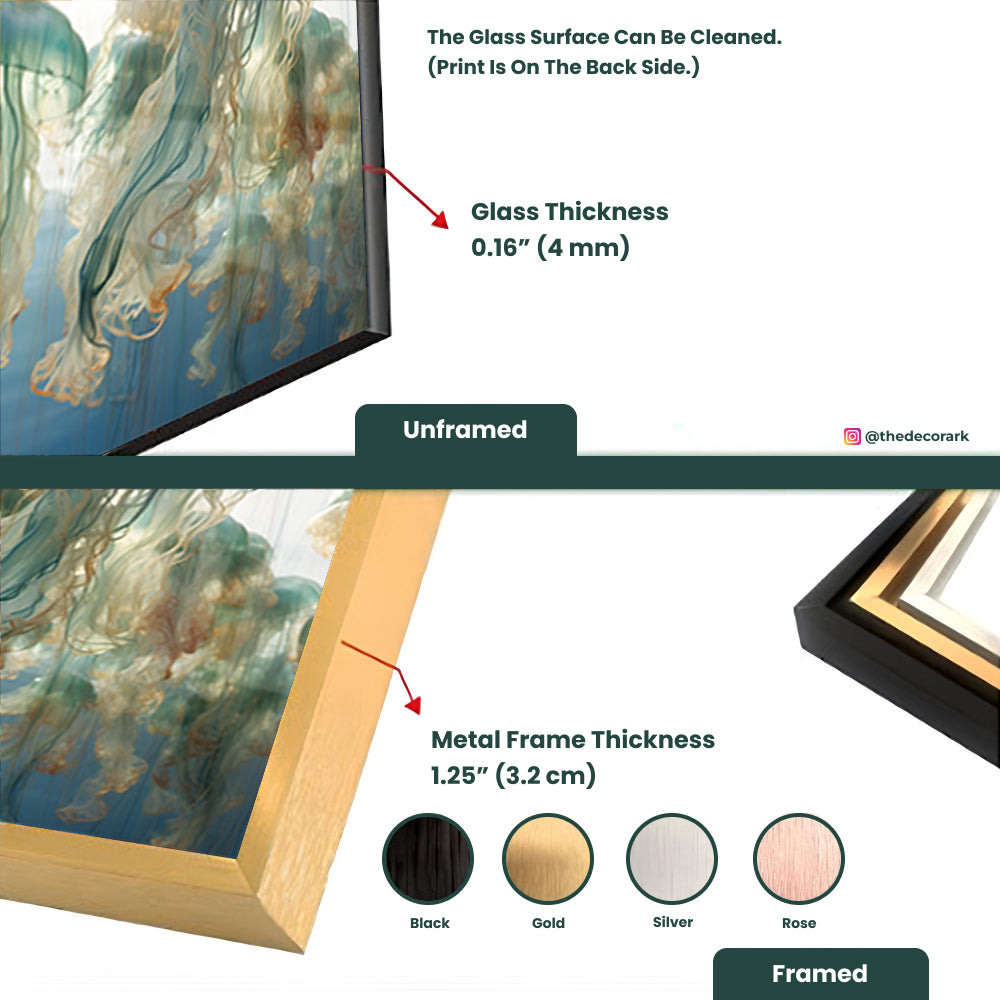 Ocean Jellyfish Swarm: Tempered Glass Art