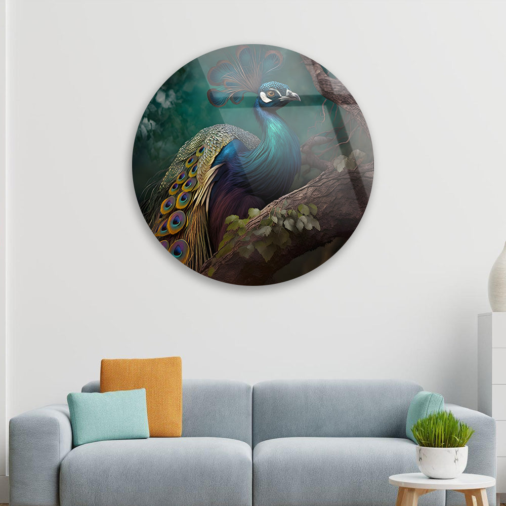 Peacock Majesty AI Glass Art