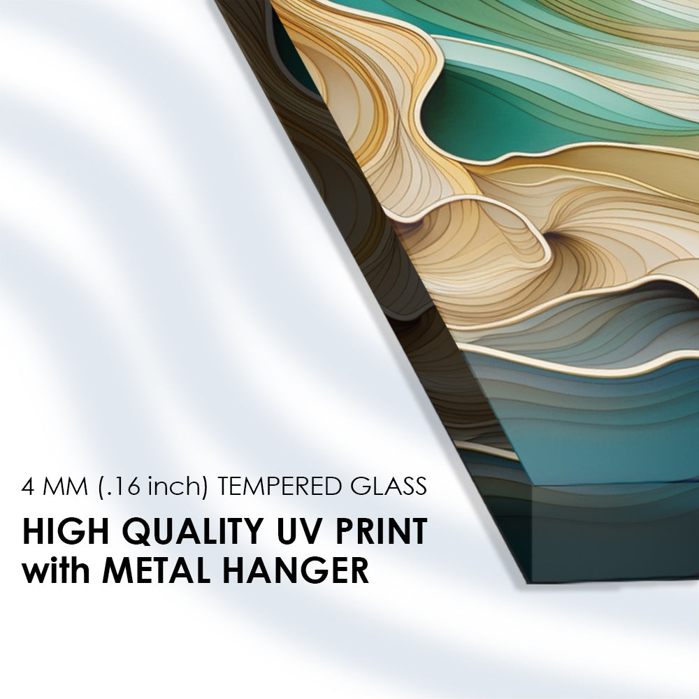 Marbles Wave with Flowers: Tempered Glass Artwork