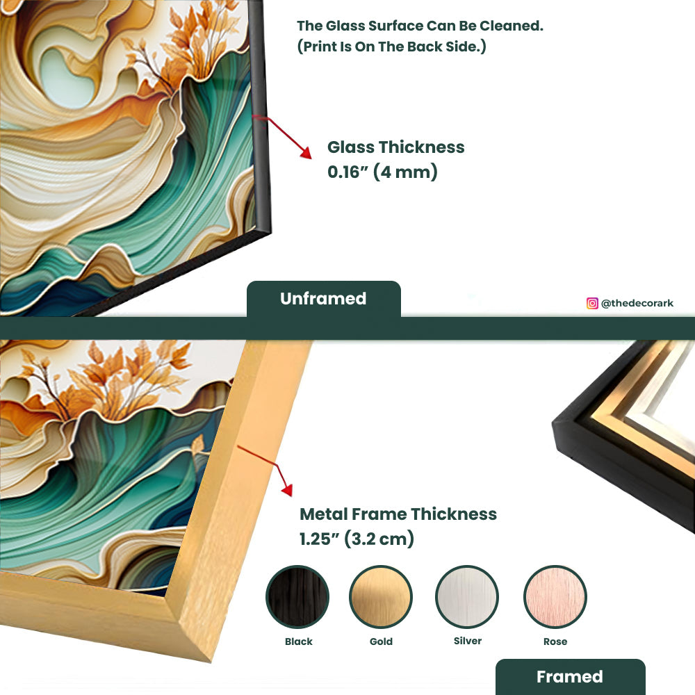 Marbles Wave with Flowers: Tempered Glass Artwork