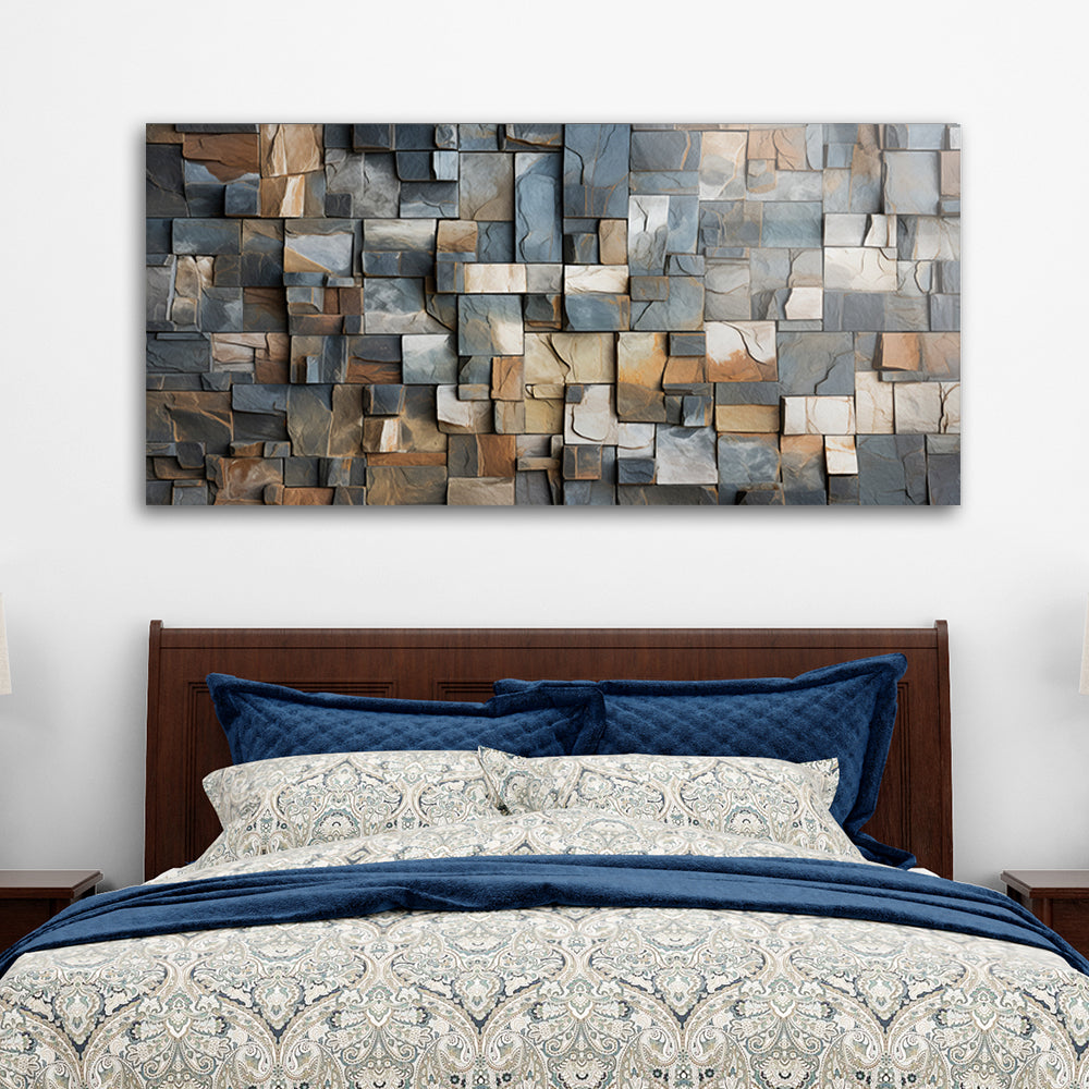 A stone with different colored blocks